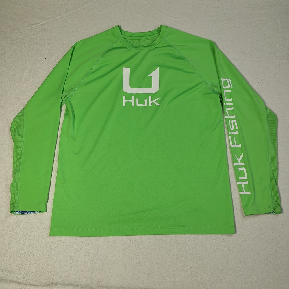Huk Fishing Shirt Mens Medium Green Long Sleeve Performance Logo Graphic Tee
